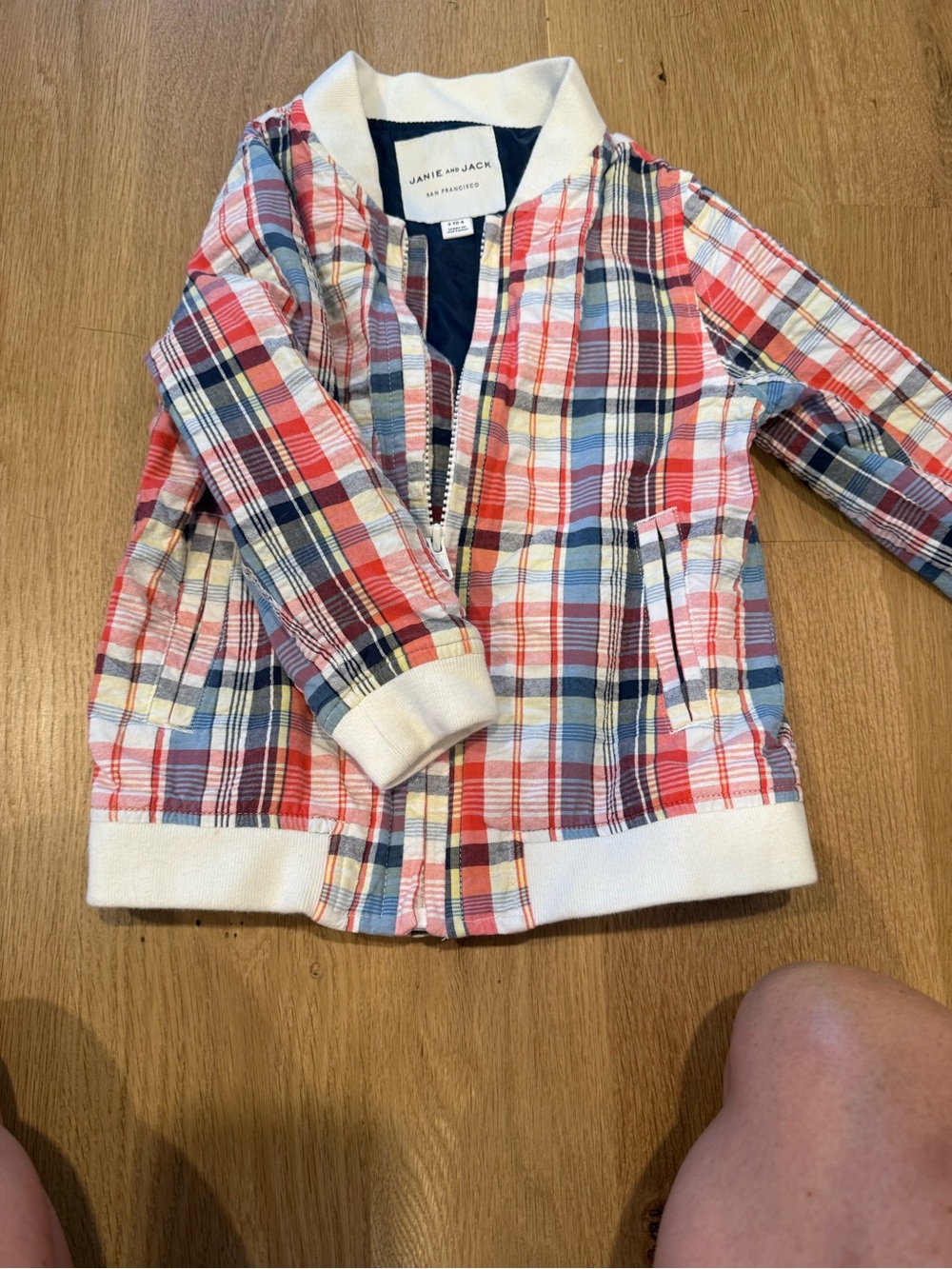 Janie and Jack Plaid Bomber Jacket in Red, Blue, White